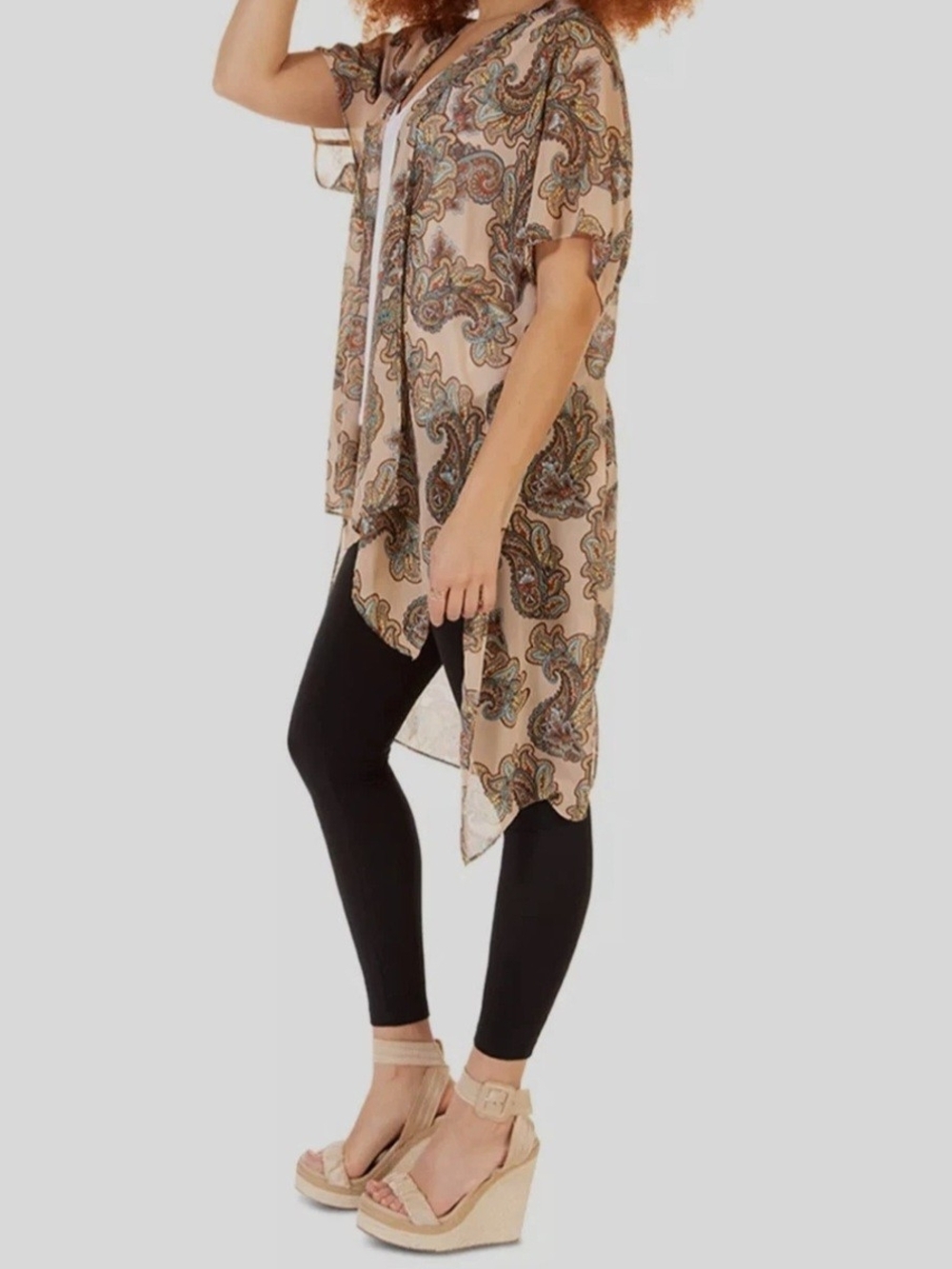 Sheer open-front kimono - Paisley
